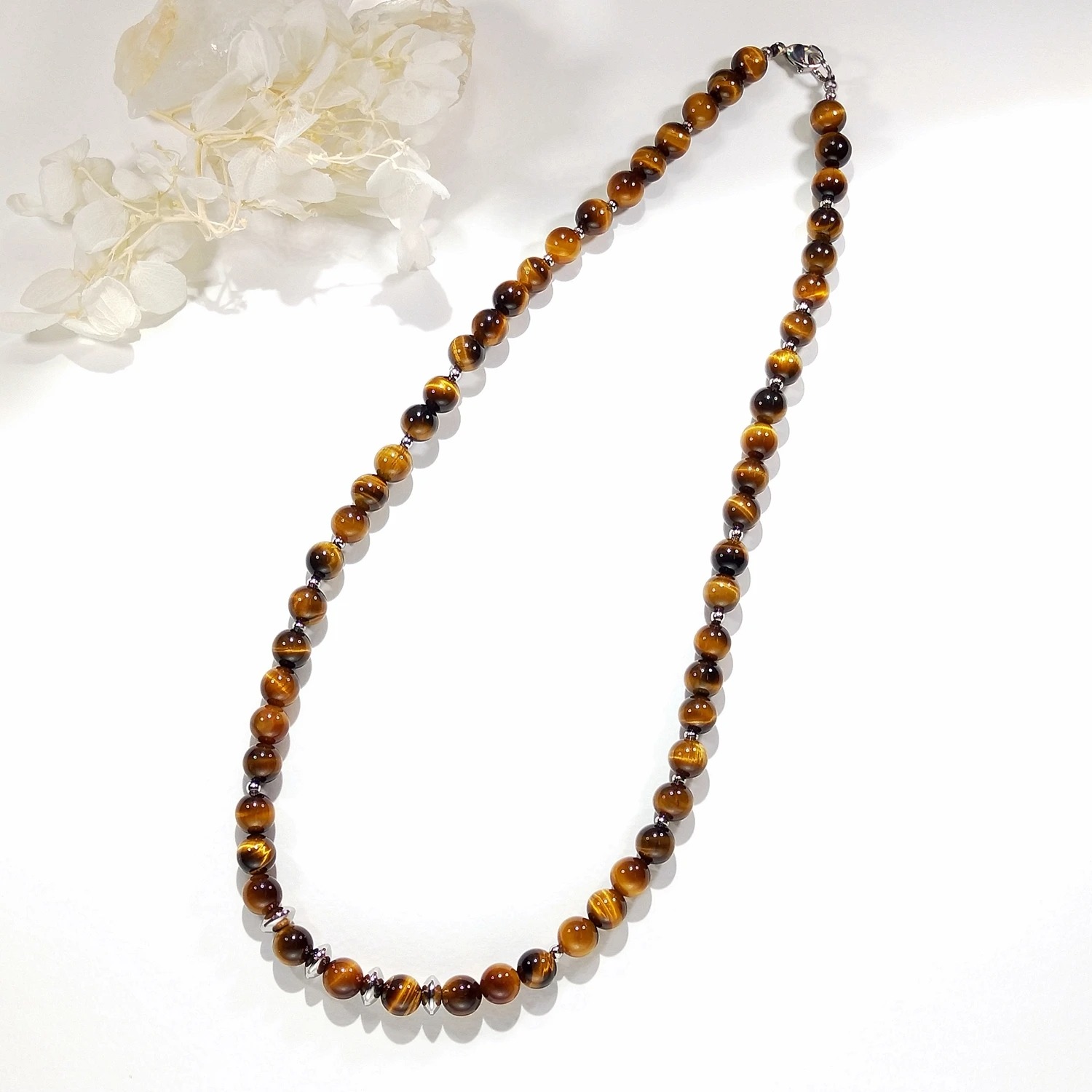 Collier en perles d'oeil de tigre - Regard Souverain 1 Collier en perles d'oeil de tigre