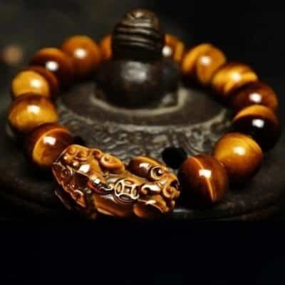 Bracelet couple dragon feng shui en oeil de tigre