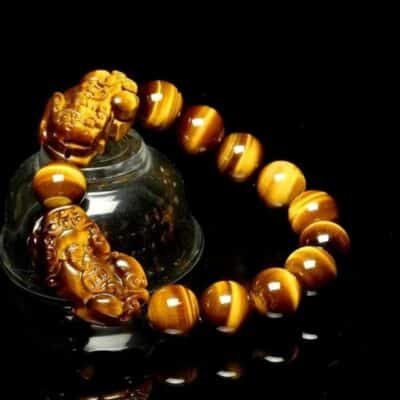 Bracelet couple dragon feng shui en oeil de tigre