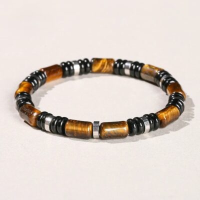 Bracelet en oeil de tigre et onyx noir