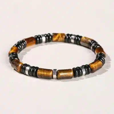 Bracelet en oeil de tigre et onyx noir