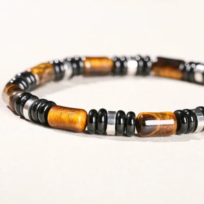 Bracelet en oeil de tigre et onyx noir