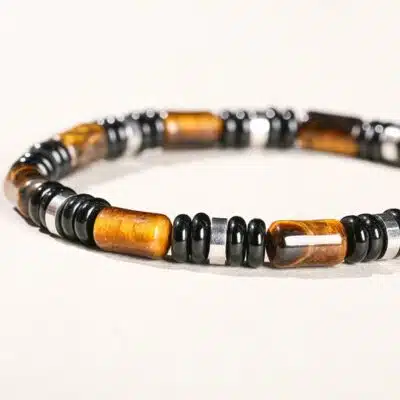 Bracelet en oeil de tigre et onyx noir