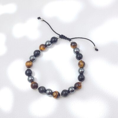 Bracelet en oeil de tigre, hématite et obsidienne