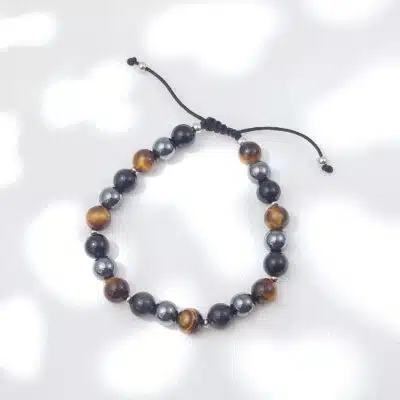 Bracelet en oeil de tigre, hématite et obsidienne