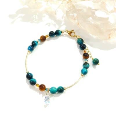 Bracelet en or et oeil de tigre bleu pour femme