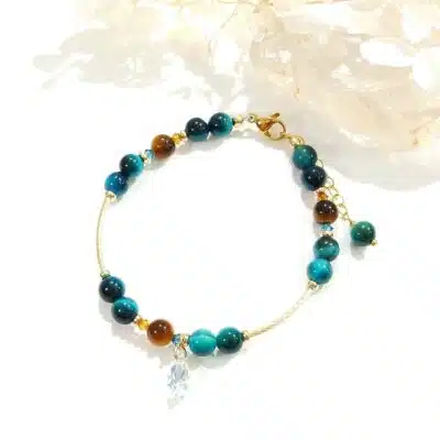 Bracelet en or et oeil de tigre bleu pour femme