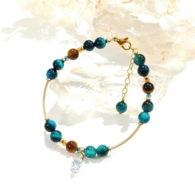 Bracelet en or et oeil de tigre bleu pour femme