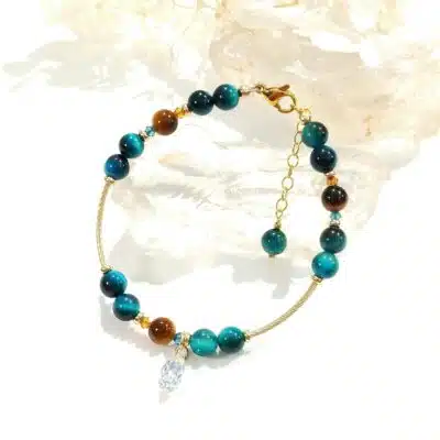 Bracelet en or et oeil de tigre bleu pour femme