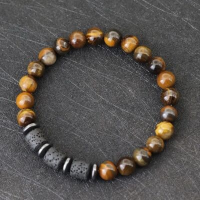 ce bracelet homme en pierre de lave et oeil de tigre