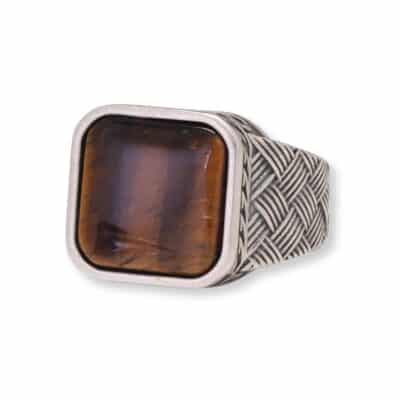 Chevalière en argent et oeil de tigre pour homme