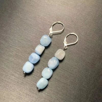 Boucles d'oreilles dormeuses en argent et aigue-marine