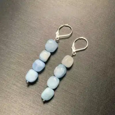Boucles d'oreilles dormeuses en argent et aigue-marine
