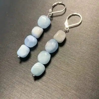 Boucles d'oreilles dormeuses en argent et aigue-marine