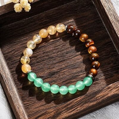 Bracelet en oeil de tigre, aventurine et citrine